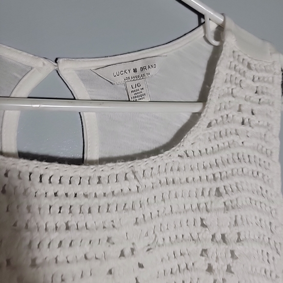 Lucky Brand Women's Size Large White Crochet Double Elastic Waist Crop Top - Picture 7 of 7